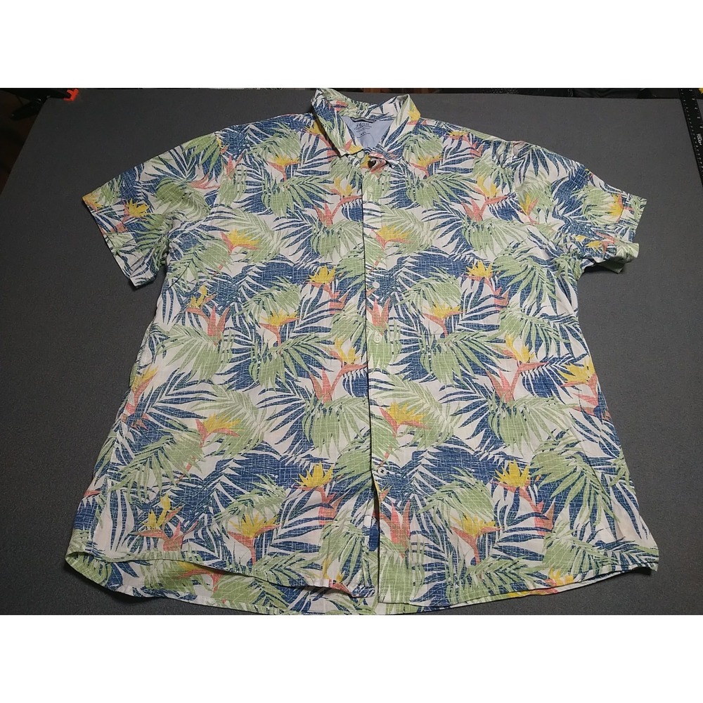 IZOD Saltwater Shirt Men XXL Blue /Green Tropical Button Down Relaxed Island‎